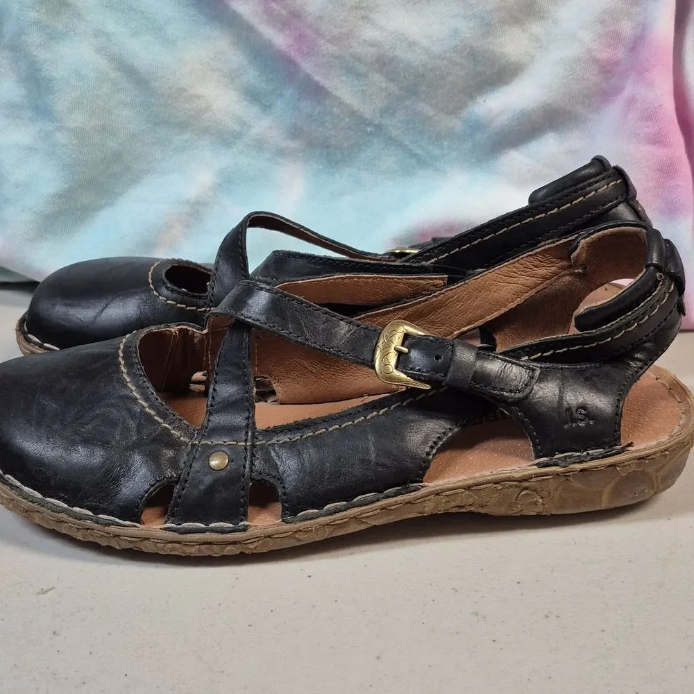Josef Seibel Size 40 Black Leather Mary Jane Flats New